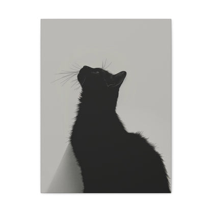 Black Cat Looking Up Digital Illustration Canvas Gallery Wraps