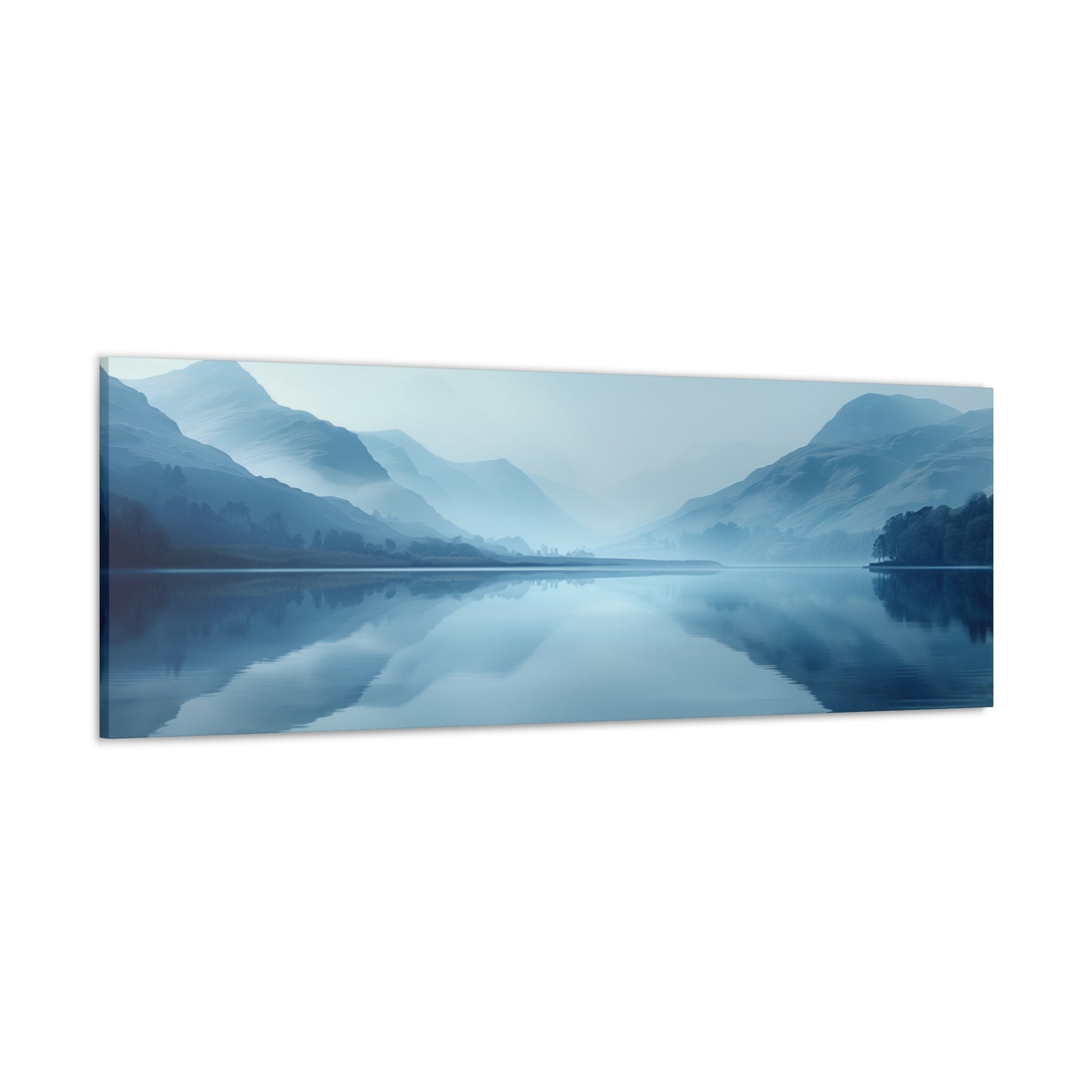 Lake Landscape with Mountains - Morning Mist Panorama Canvas Gallery Wraps