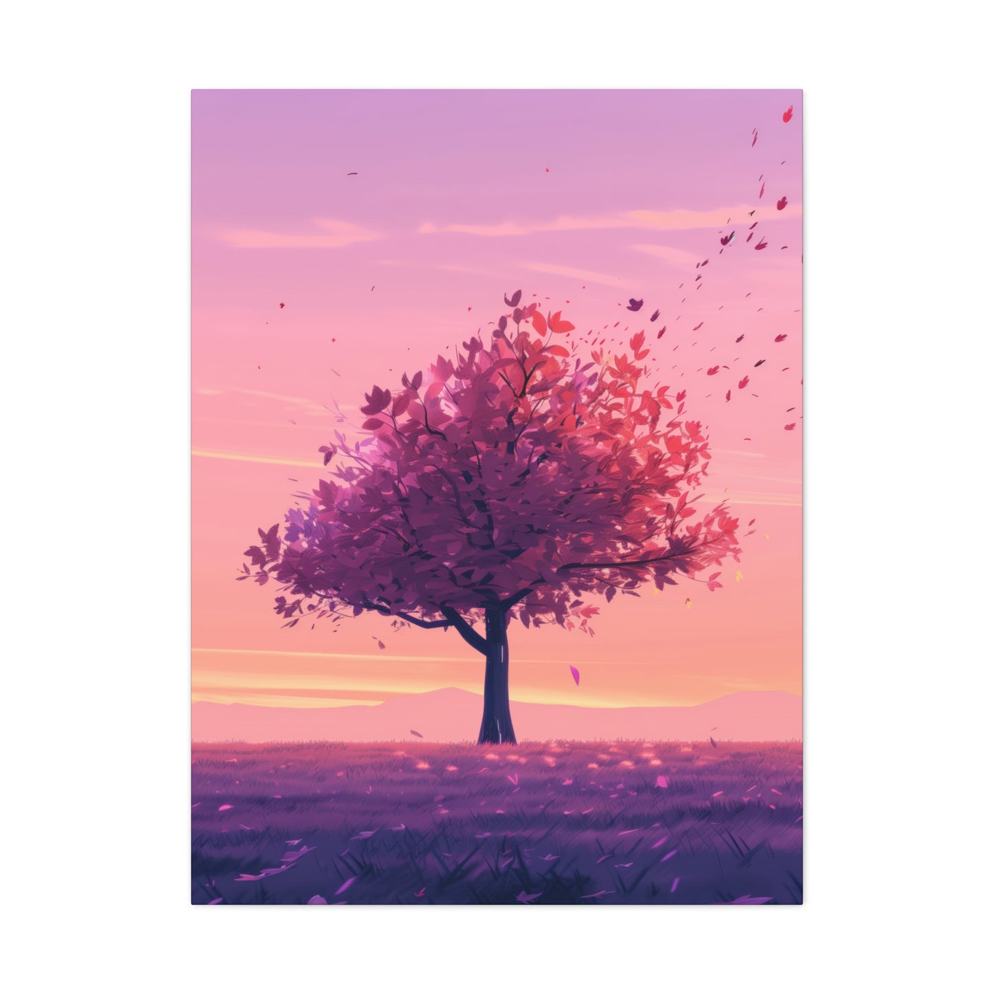 Tree in a Purple Sunset Digital Illustration Canvas Gallery Wraps