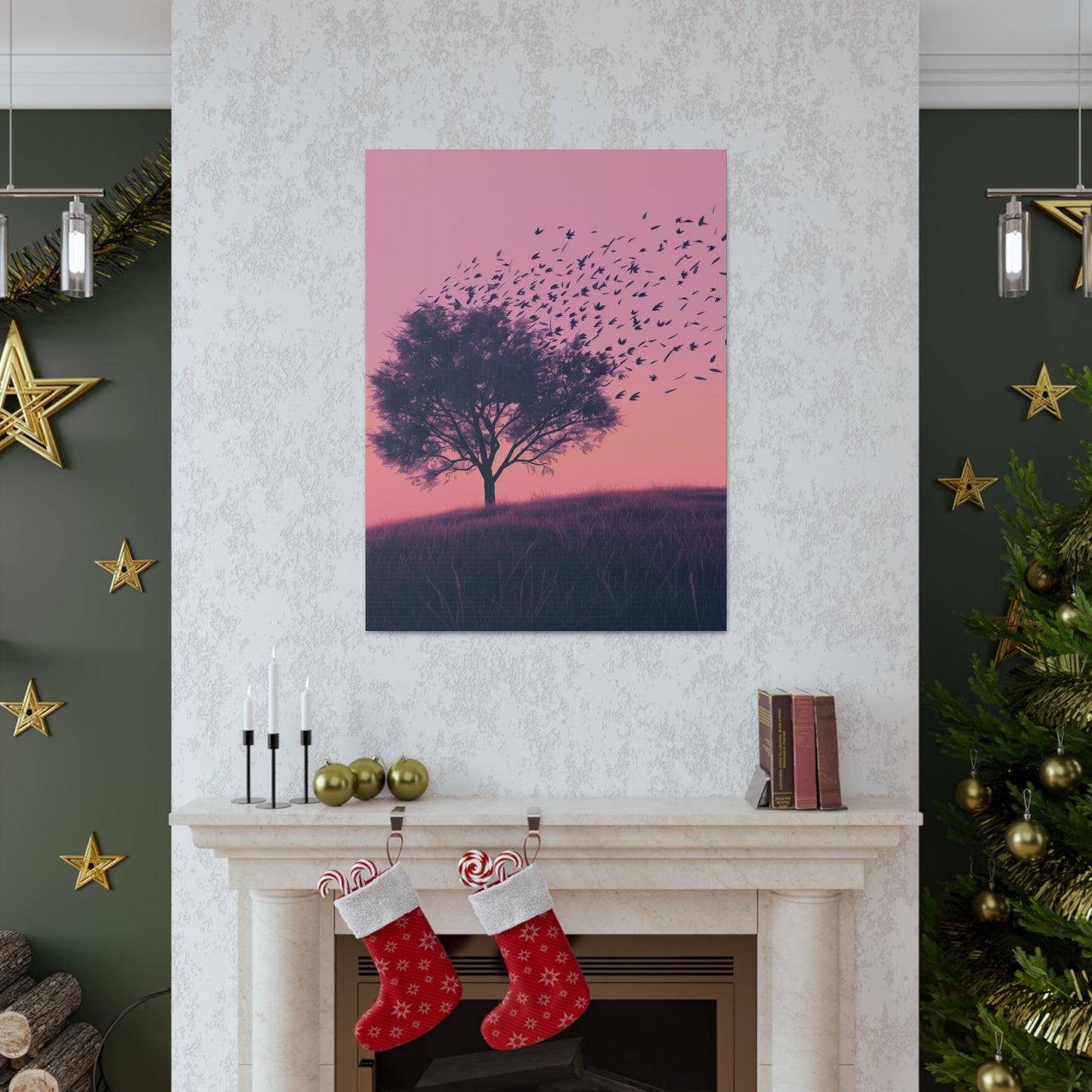 Tree in a Purple Sunset Digital Illustration Canvas Gallery Wraps