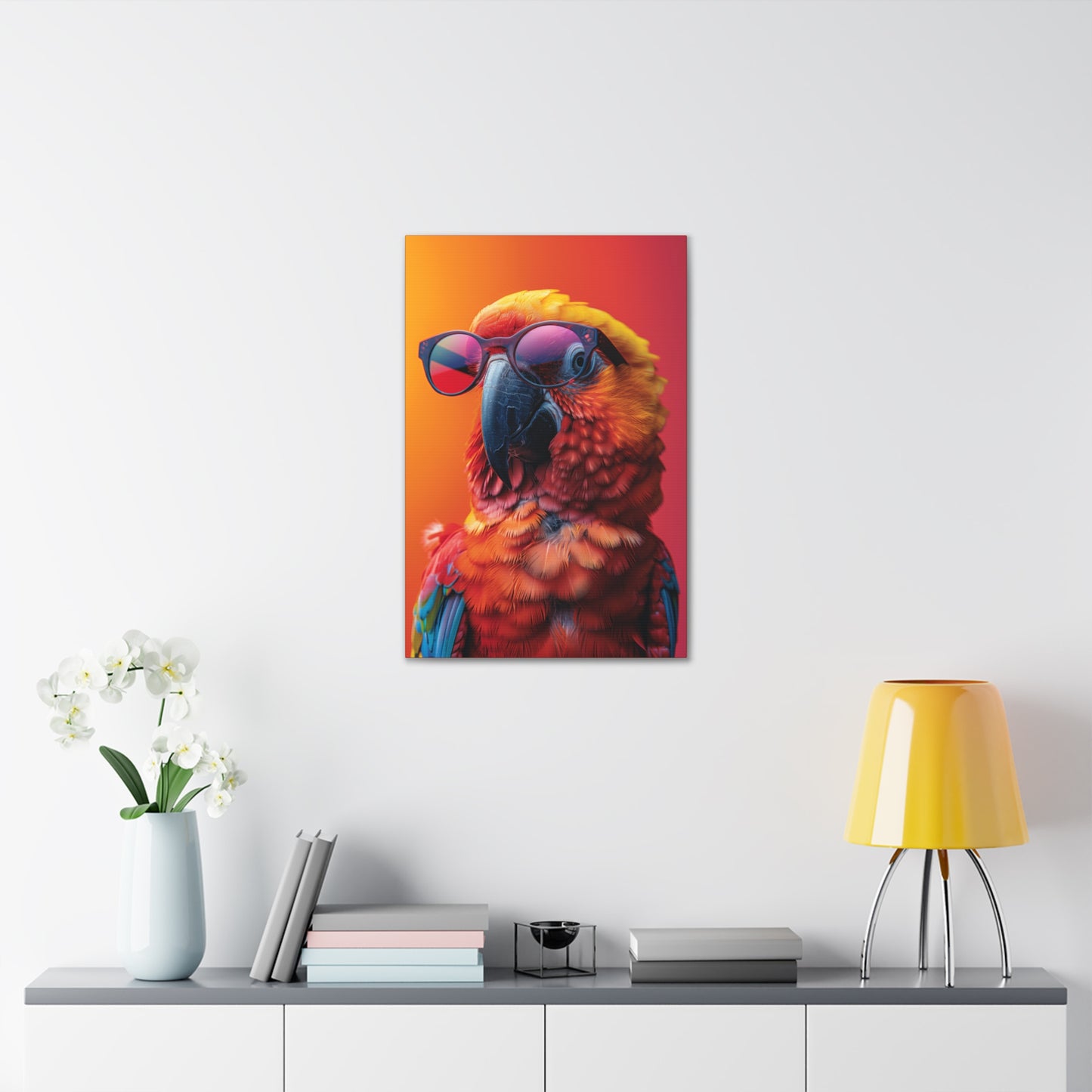 Parrot Wearing Sunglasses - Illustration Canvas Gallery Wraps