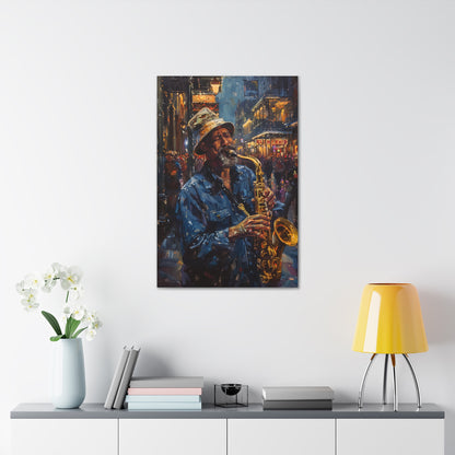 Man Playing Horn on the Street - Rembrandt Style Digital Oil Painting Canvas Gallery Wraps