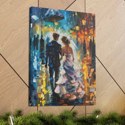 couple walking in street in rain - Leonid Afremov Style Digital Print Canvas Gallery Wraps