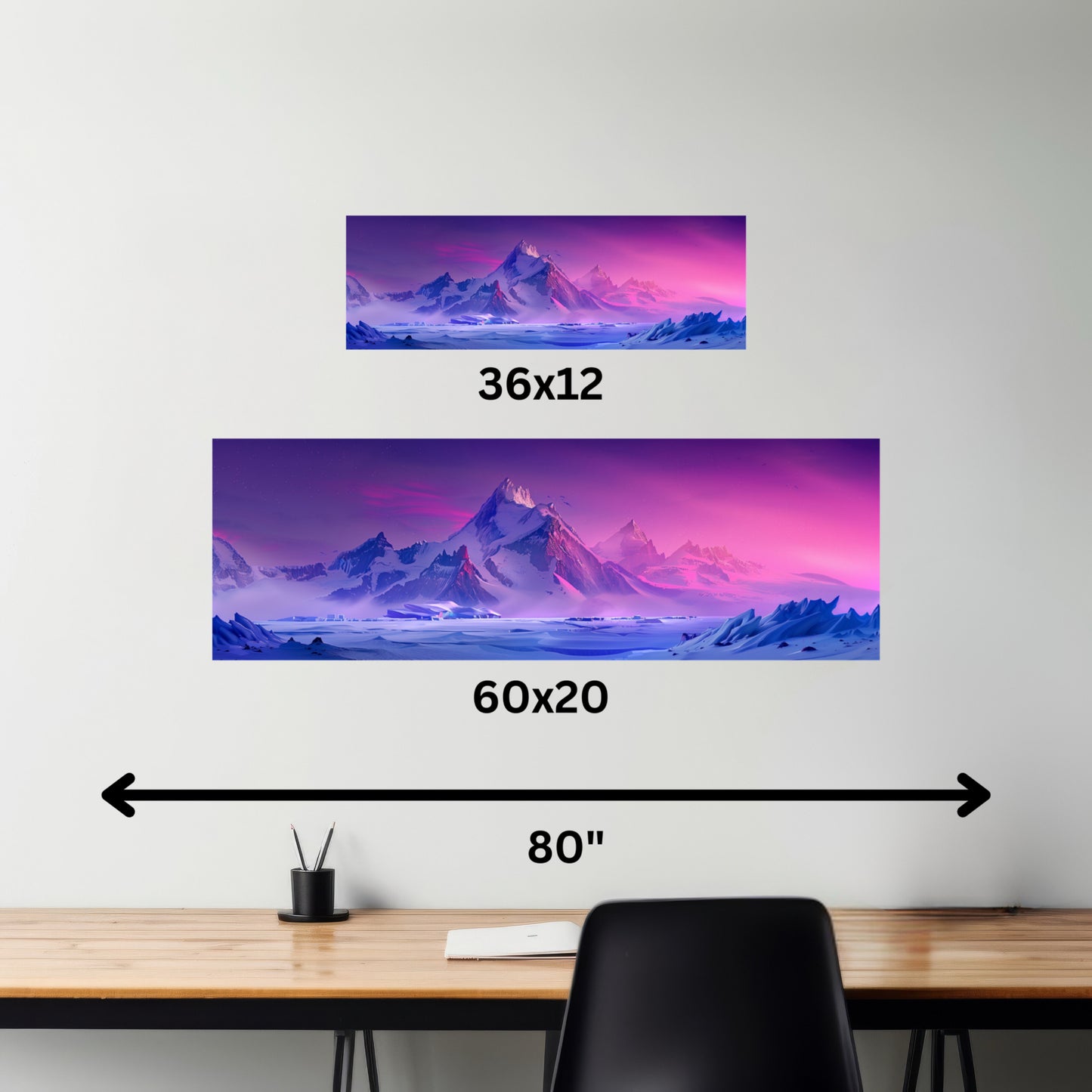 Snowy Mountain Evening in Antarctica - Digital Landscape Illustration Panorama Canvas Gallery Wraps