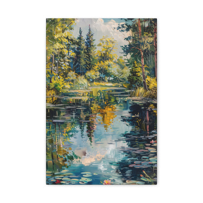 Pond in a Forest - Claude Monet Style Digital Print Canvas Gallery Wraps