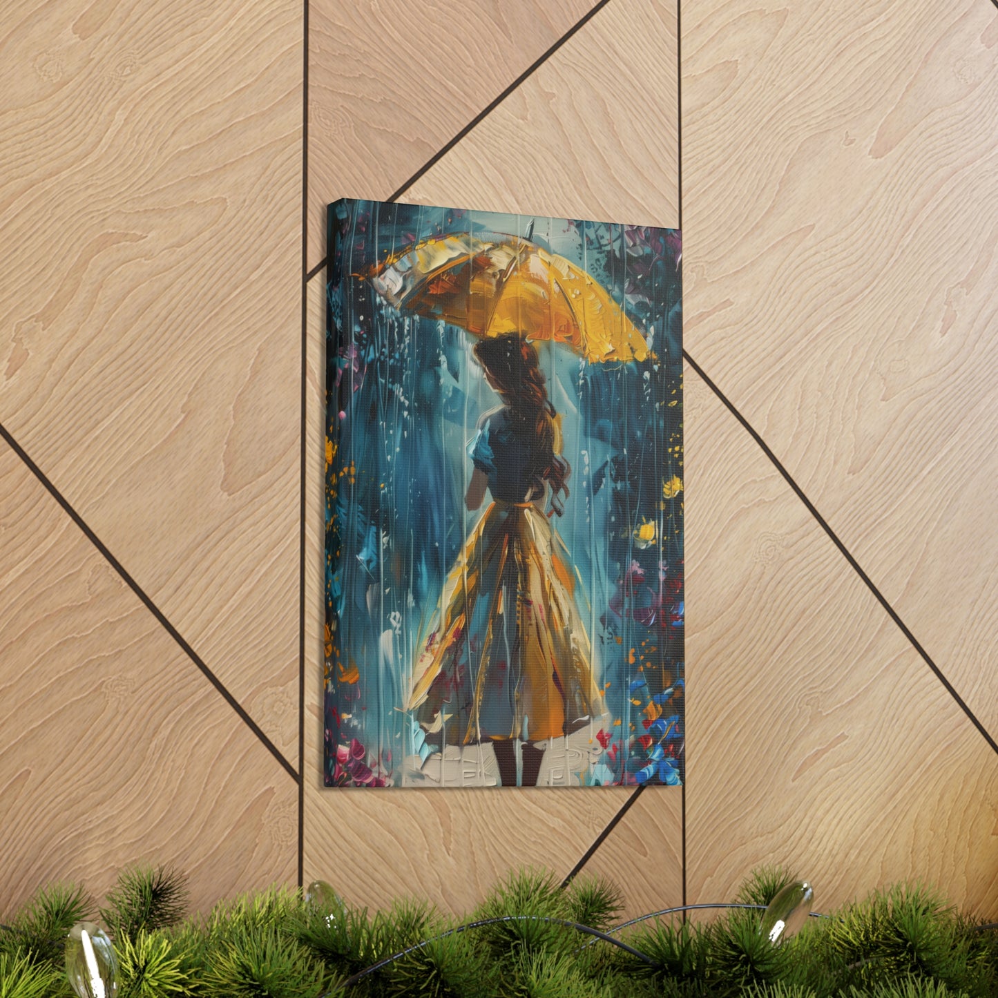 girl with an umbrella in rain - Leonid Afremov Style Digital Print Canvas Gallery Wraps