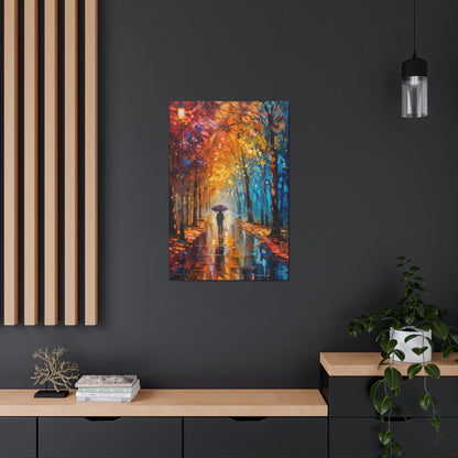 man walking through forest road with umbrella - Leonid Afremov Style Digital Print Canvas Gallery Wraps