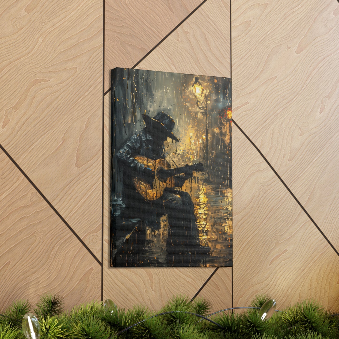 Man Playing Guitar on the Street - Rembrandt Style Digital Oil Painting Canvas Gallery Wraps