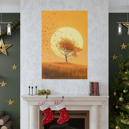 Tree in a Golden Sunset Digital Illustration Canvas Gallery Wraps