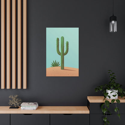 Saguaro Cactus in Desert - Illustration Canvas Gallery Wraps