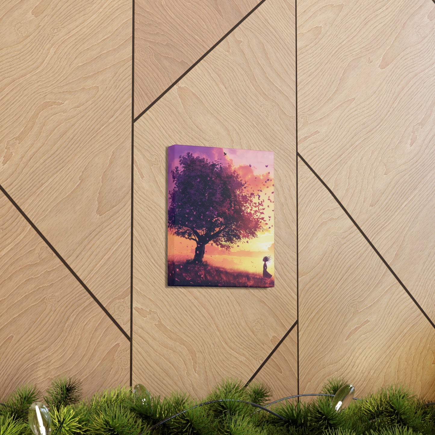 Tree in a Purple Sunset Digital Illustration Canvas Gallery Wraps