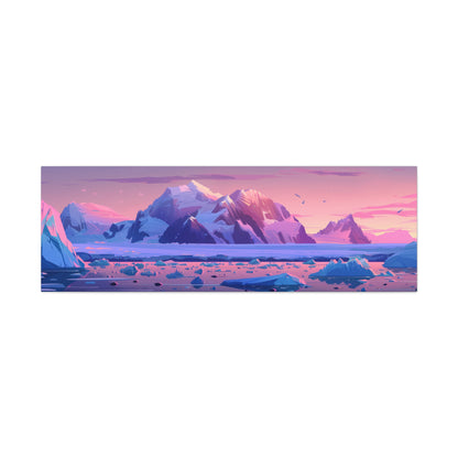 Sunset in Antarctica - Landscape Illustration Panorama Canvas Gallery Wraps