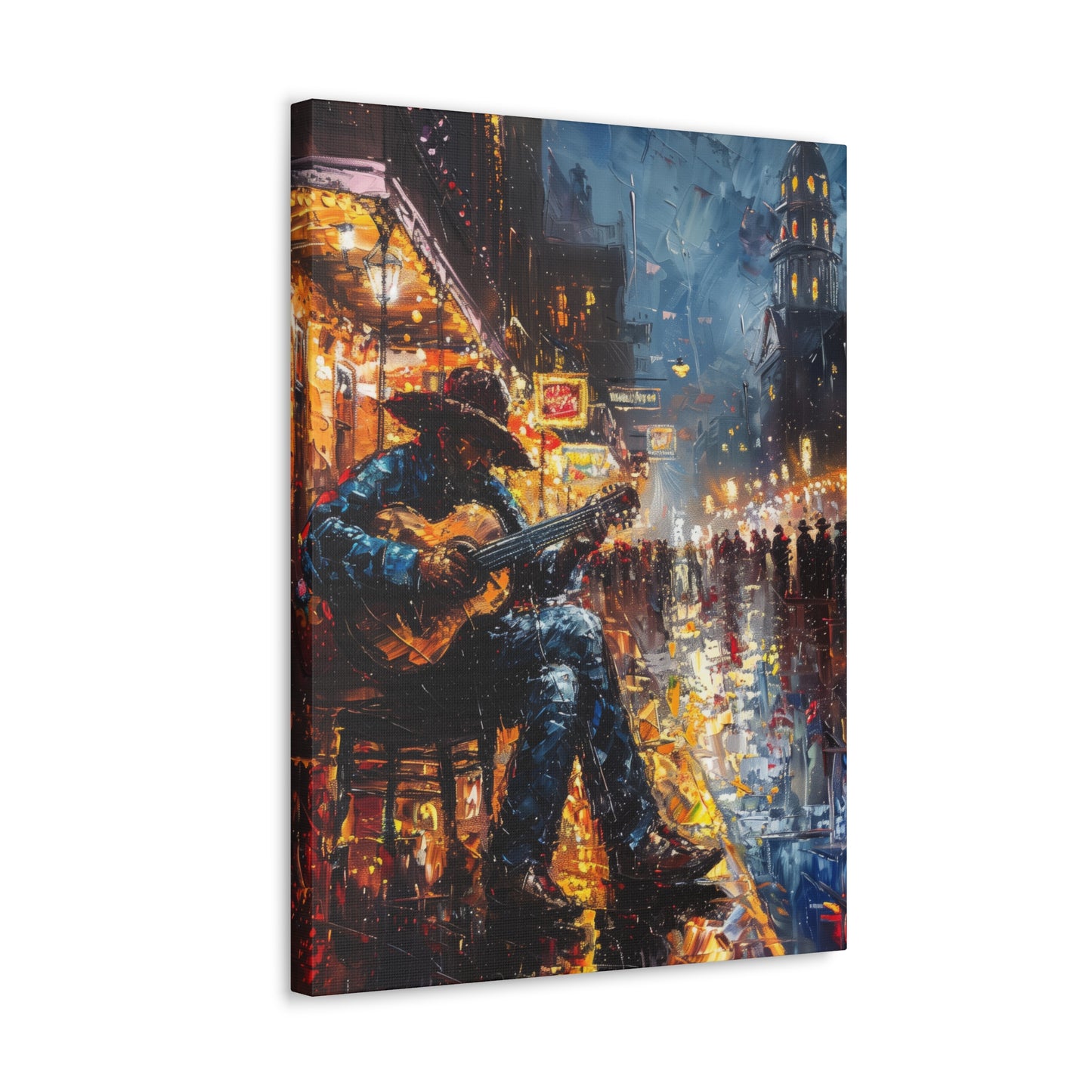 Man Playing Guitar on the Street - Rembrandt Style Digital Oil Painting  Canvas Gallery Wraps