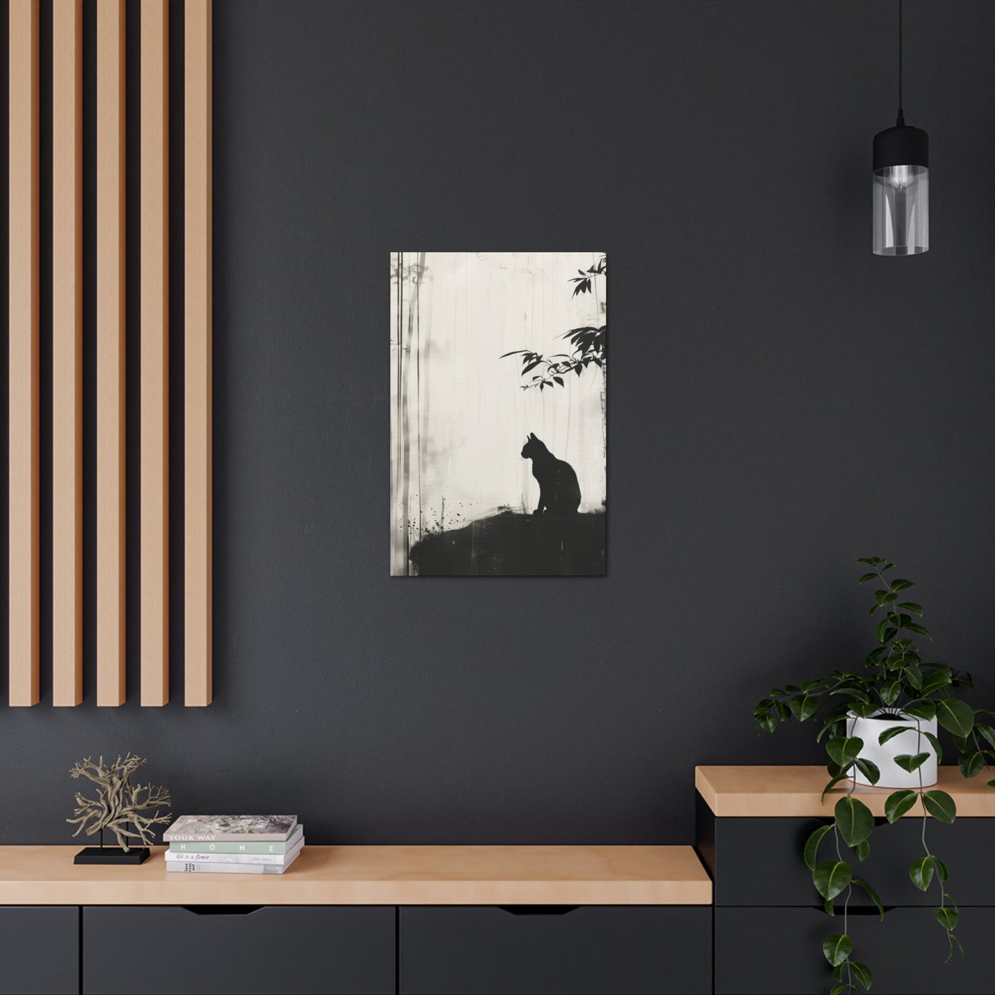 Black Cat Digital Illustration Canvas Gallery Wraps