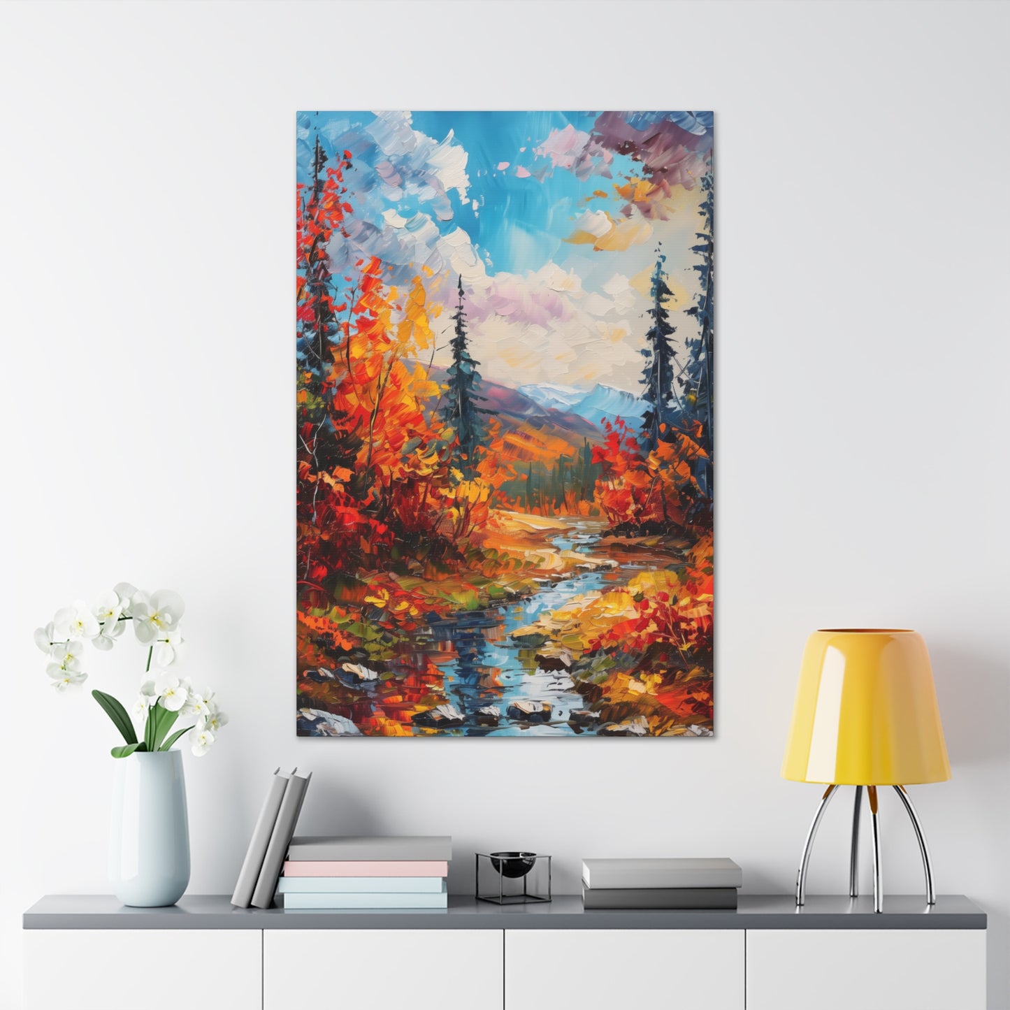 A River flows through autumn forest - Leonid Afremov Style Digital Print Canvas Gallery Wraps