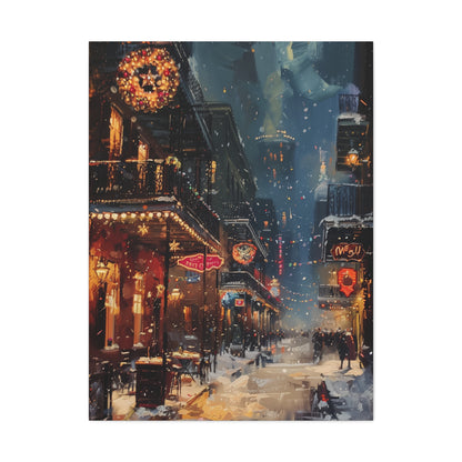 Christmas Time Downtown Street Corner - Rembrandt Style Digital Oil Painting Canvas Gallery Wraps