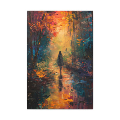 a girl walking through countryside forest Digital Oil Painting Print Canvas Gallery Wraps