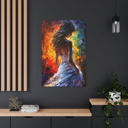 Lady in White Dress - Leonid Afremov Style Digital Oil Painting Canvas Gallery Wraps