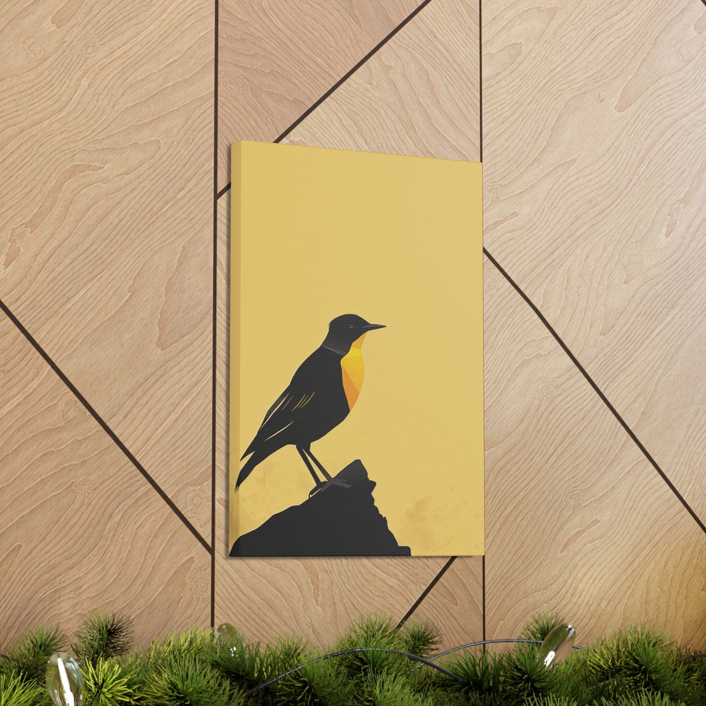 Bird Sitting on a Rock Digital Illustration Canvas Gallery Wraps