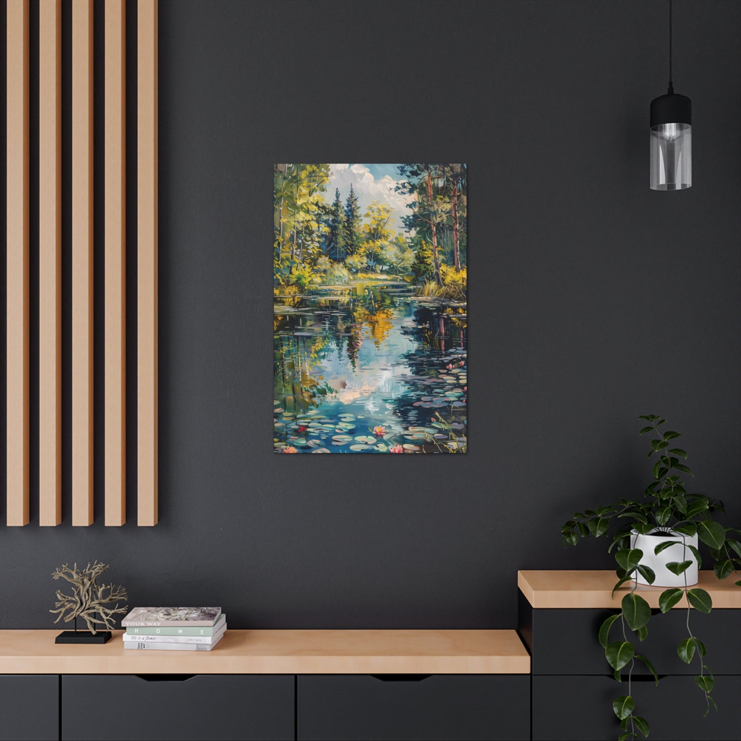 Pond in a Forest - Claude Monet Style Digital Print Canvas Gallery Wraps