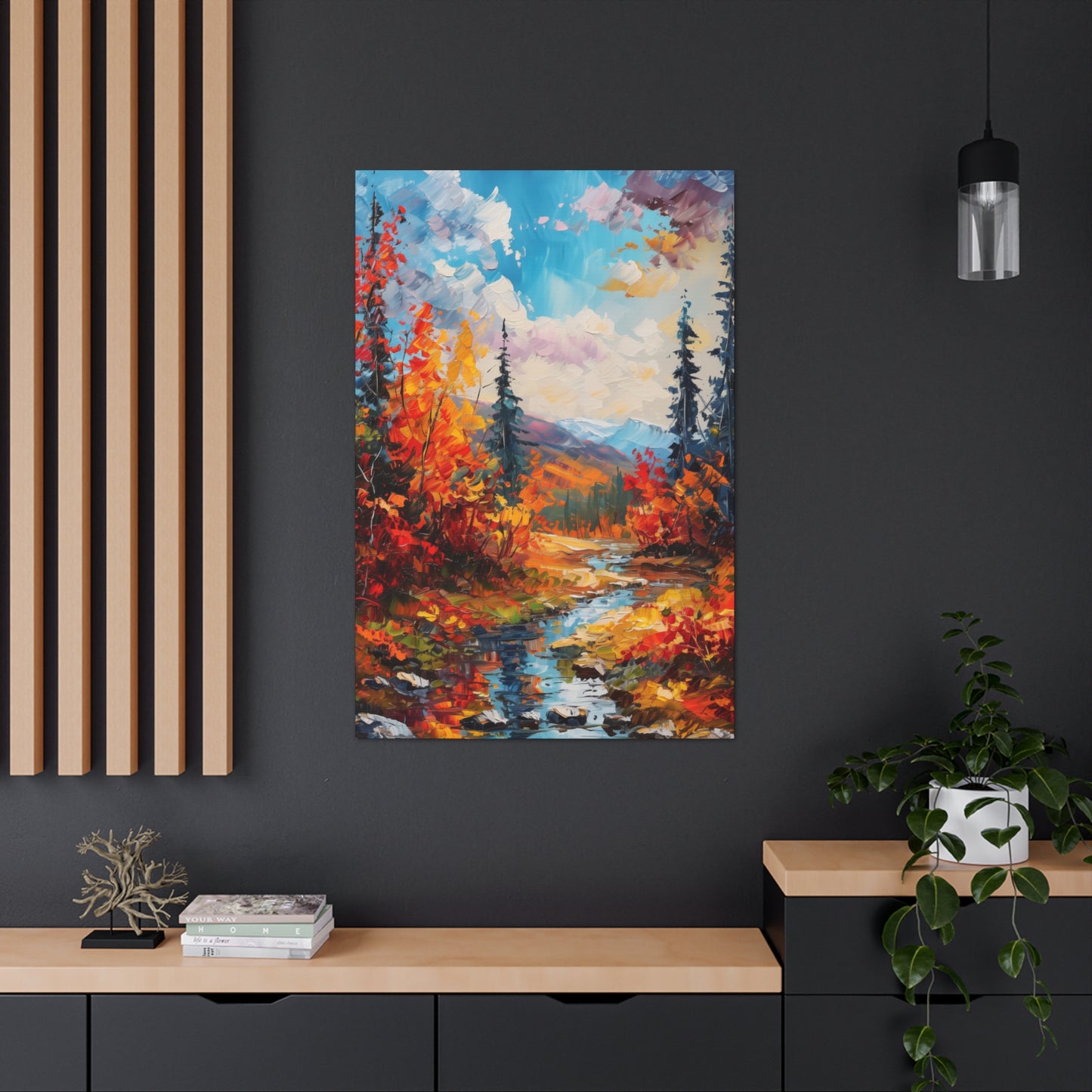 A River flows through autumn forest - Leonid Afremov Style Digital Print Canvas Gallery Wraps