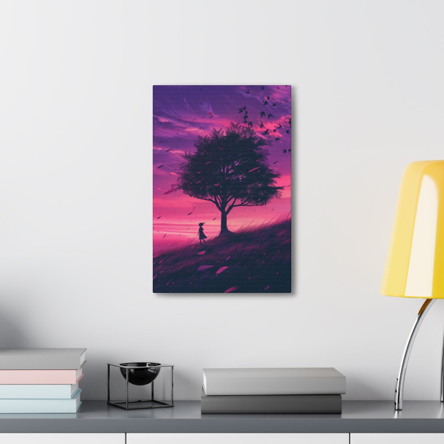 Tree in a Purple Sunset Digital Illustration Canvas Gallery Wraps