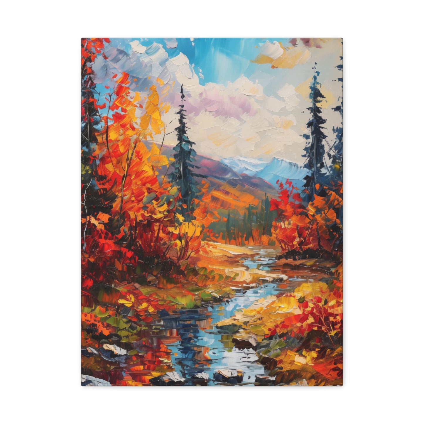 A River flows through autumn forest - Leonid Afremov Style Digital Print Canvas Gallery Wraps