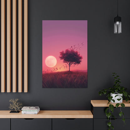 Tree in a Purple Sunset Digital Illustration Canvas Gallery Wraps