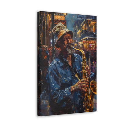 Man Playing Horn on the Street - Rembrandt Style Digital Oil Painting Canvas Gallery Wraps