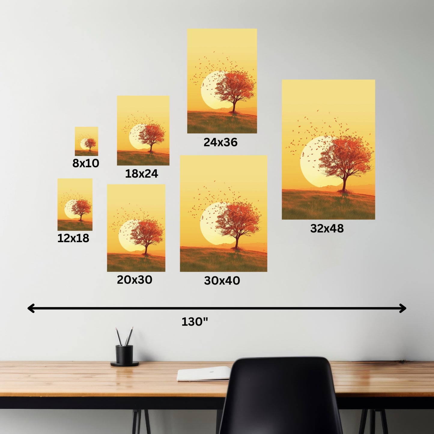 Red Tree in a Golden Sunset Digital Illustration Canvas Gallery Wraps