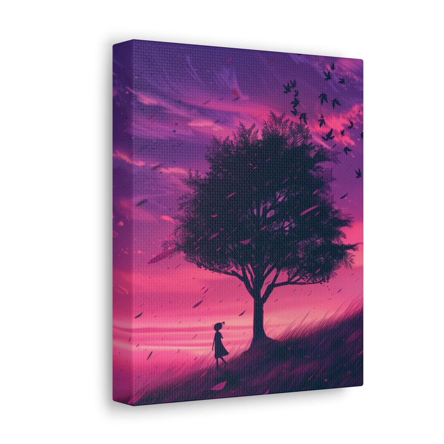 Tree in a Purple Sunset Digital Illustration Canvas Gallery Wraps