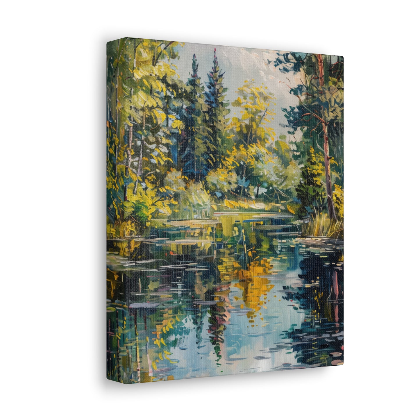 Pond in a Forest - Claude Monet Style Digital Print Canvas Gallery Wraps