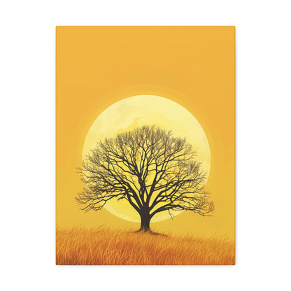 A Leafless Tree in a Golden Evening Digital illustration Canvas Gallery Wraps