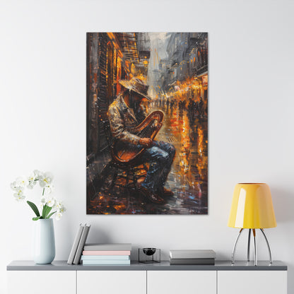 Street Harpist - Rembrandt Style Digital Oil Painting Canvas Gallery Wraps