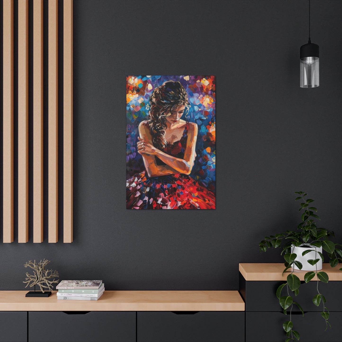 Girl with red dress - Leonid Afremov Style Digital Print Canvas Gallery Wraps