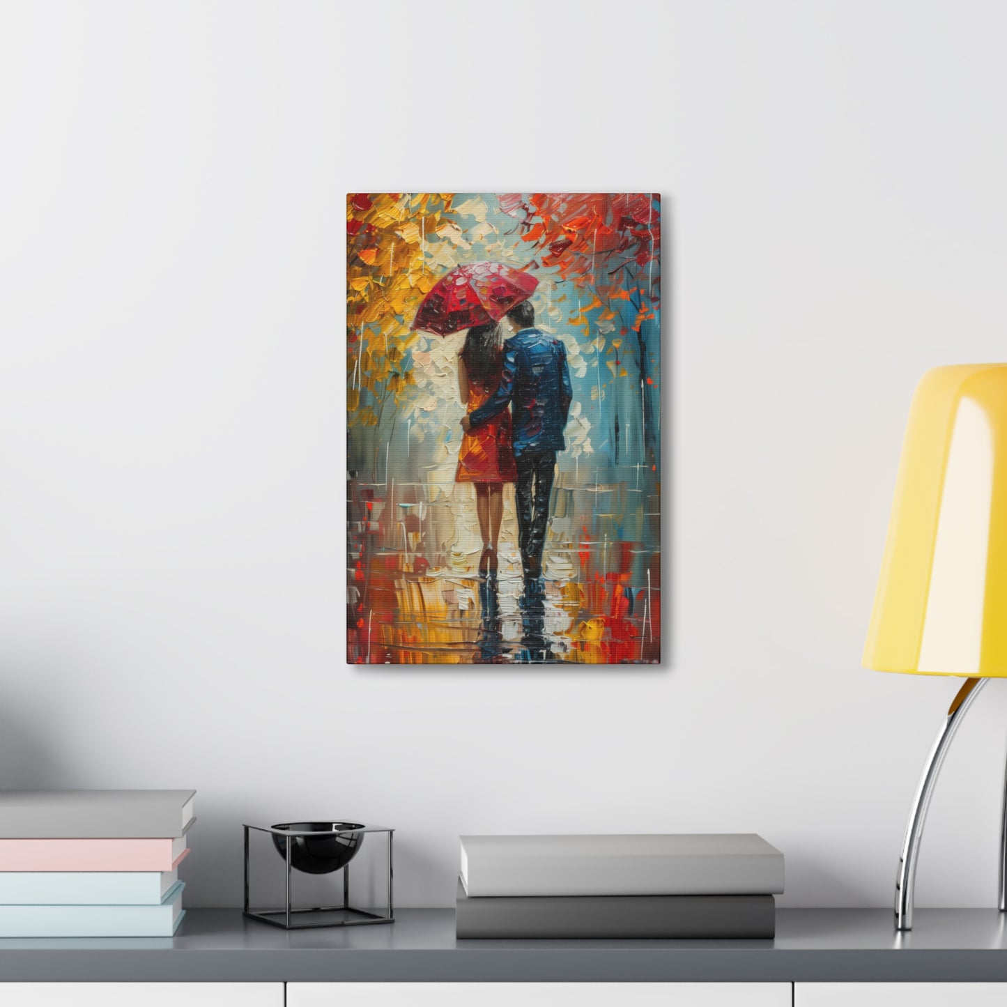 lovely couple holding a umbrella in rain - Leonid Afremov Style Digital Print Canvas Gallery Wraps