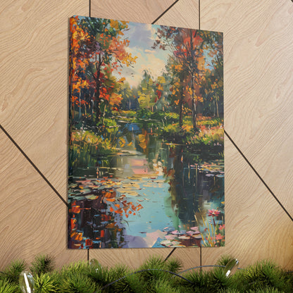 Lake in a Forest - Claude Monet Style Digital Print Canvas Gallery Wraps