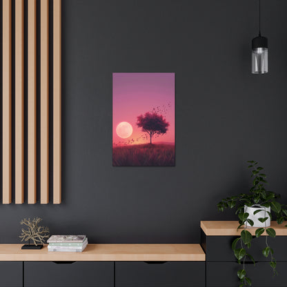 Tree in a Purple Sunset Digital Illustration Canvas Gallery Wraps