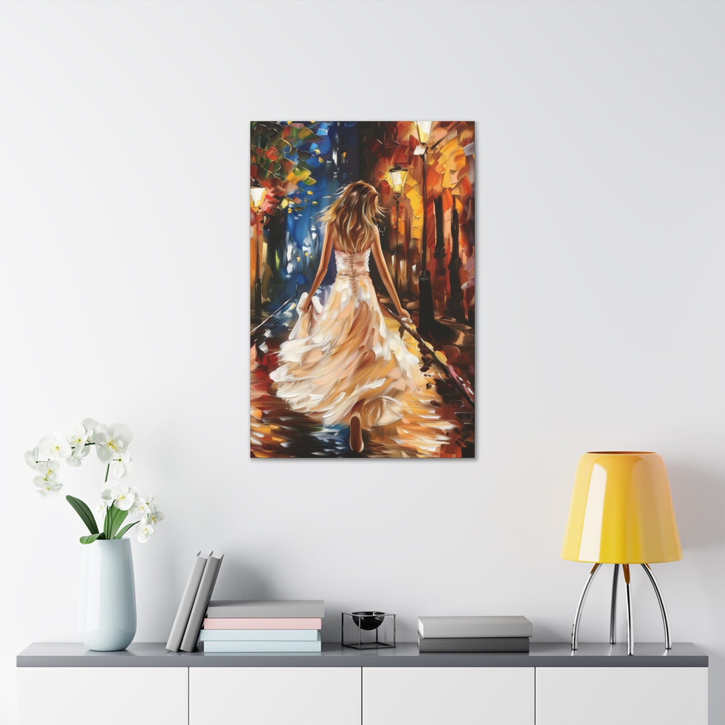 bride walking in street - Leonid Afremov Style Digital Print Canvas Gallery Wraps