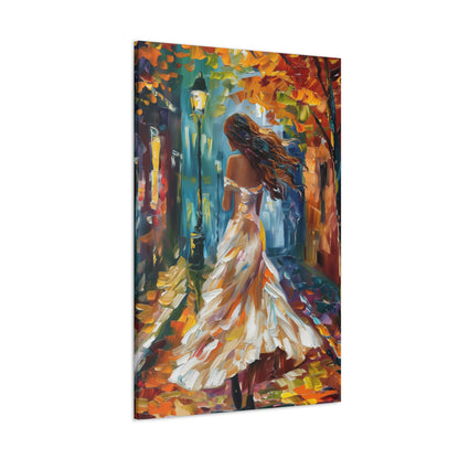 A girl walking in the streets - Leonid Afremov Style Digital Print Canvas Gallery Wraps