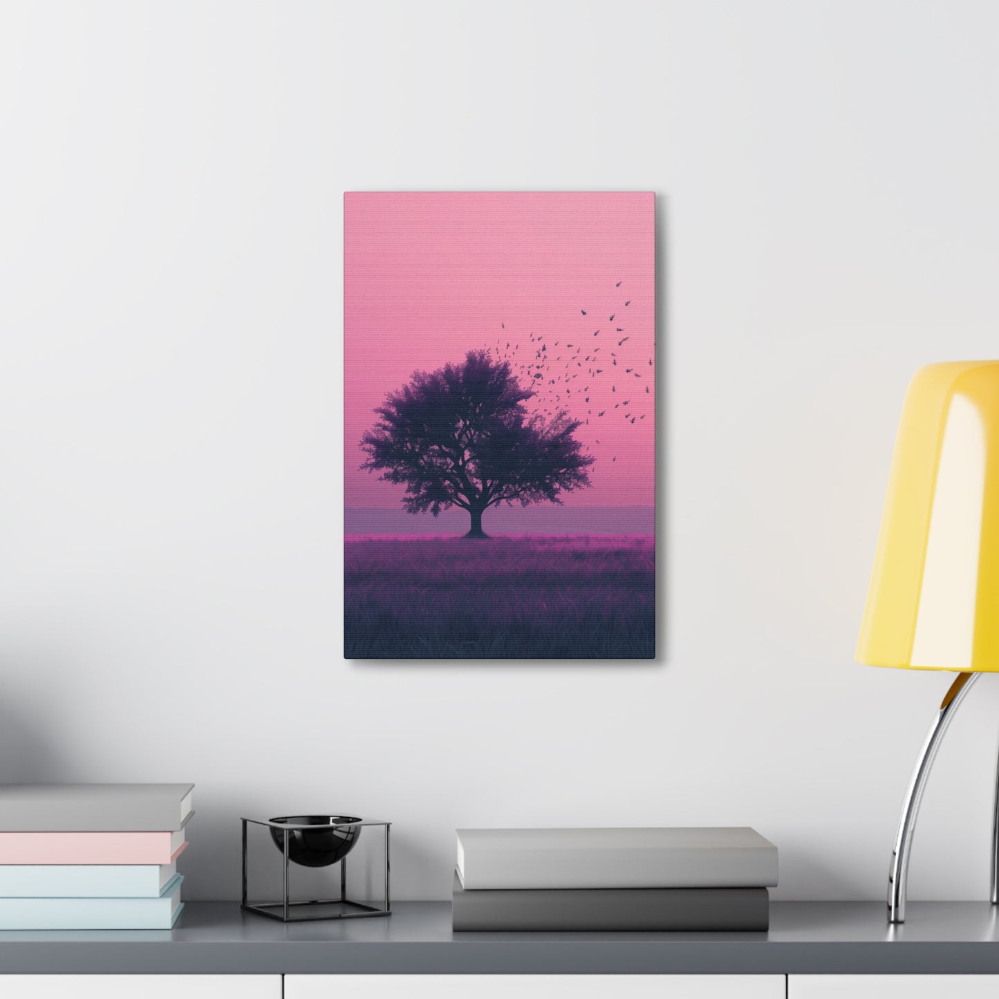 Tree in a Purple Sunset Digital Illustration Canvas Gallery Wraps