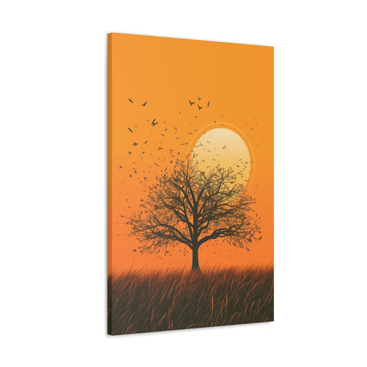 Leafless tree Front of a Golden Sunset Digital Illustration Canvas Gallery Wraps