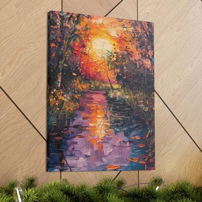 Pond in a Forest - Claude Monet Style Digital Print Canvas Gallery Wraps