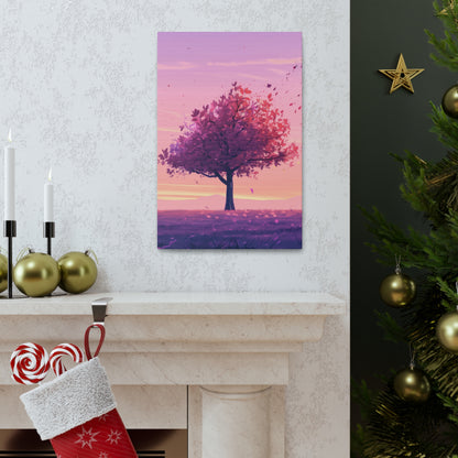 Tree in a Purple Sunset Digital Illustration Canvas Gallery Wraps