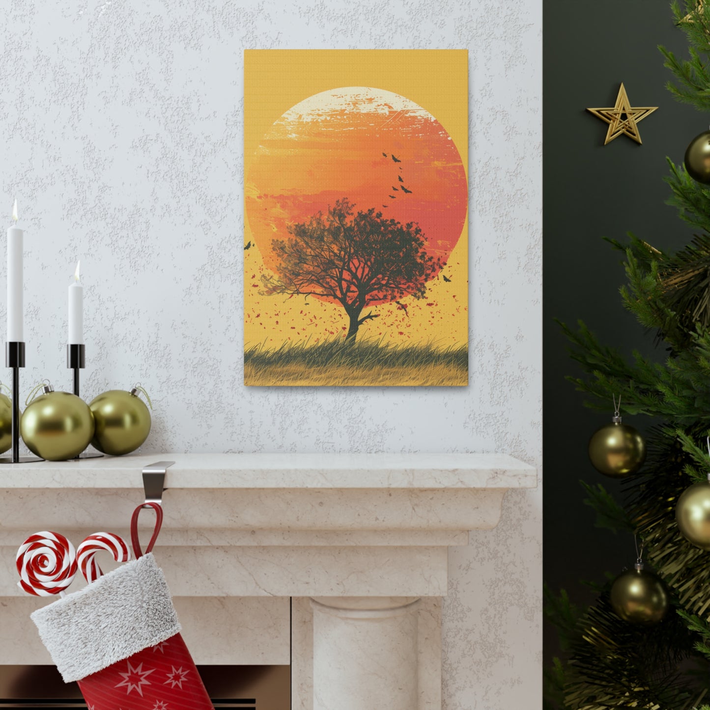 Tree in a Golden Sunset Digital Illustration Canvas Gallery Wraps