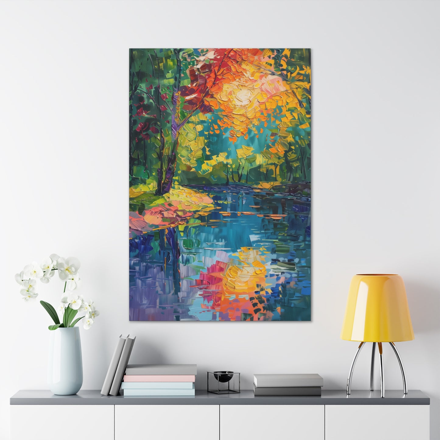 River in a Autumn Forest - Claude Monet Style Digital Print Canvas Gallery Wraps