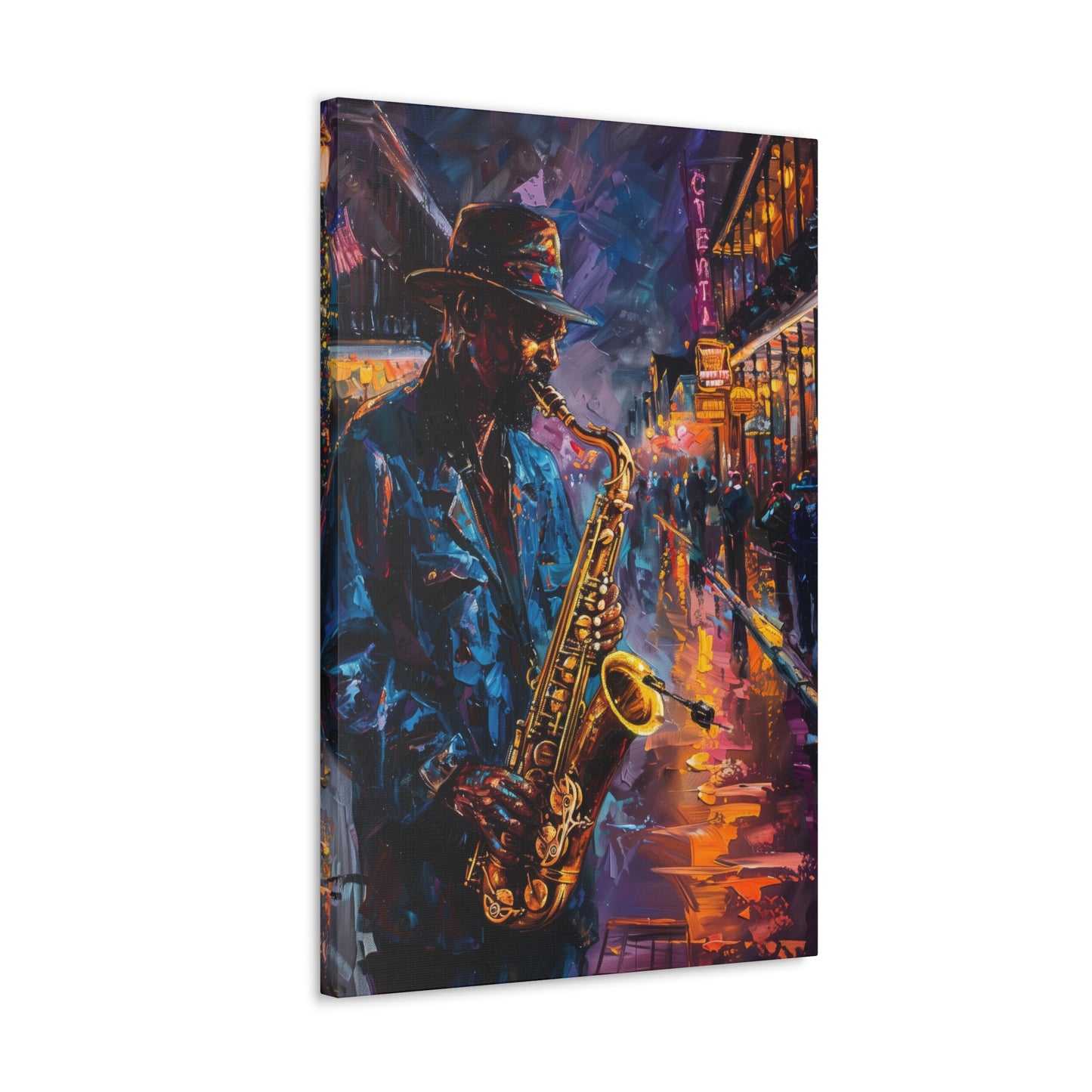 Man Playing Horn on the Street - Rembrandt Style Digital Oil Painting Canvas Gallery Wraps