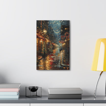 Christmas Time Downtown Street Corner - Rembrandt Style Digital Oil Painting  Canvas Gallery Wraps