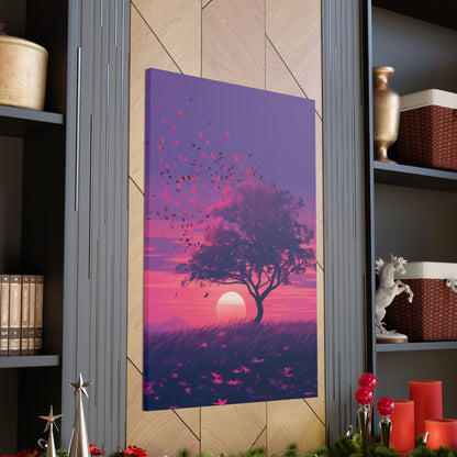 Tree in a Purple Sunset Digital Illustration Canvas Gallery Wraps