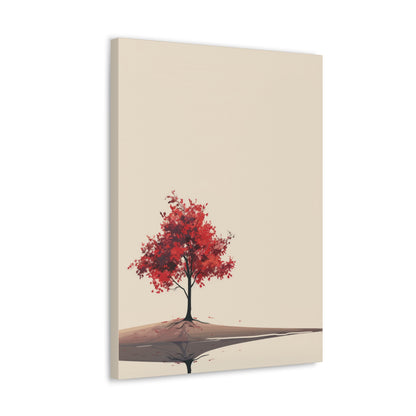 Lone Tree with Red Leaves - Portrait Illustration Canvas Gallery Wraps